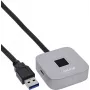 USB čítačka odtlačkov prstov s hubom InLine 41360K, kompatibilná s Windows Hello, 1,5 m kábel, strieborná