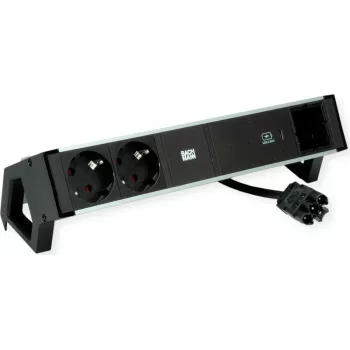 Bachmann 937.306 DESK2 ALU zásuvková lišta, čierna, 2x Schuko, 1x USB-C 60 W