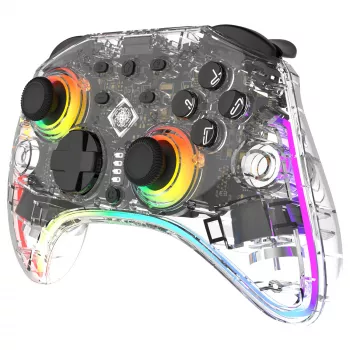 Gamepad Deltaco Gaming GAM-198-T transparentný Bluetooth/USB USB-C pre Nintendo Switch, Switch 2, Switch OLED, Android, PC