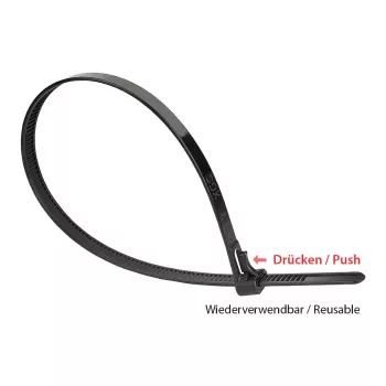 Opakovane použiteľná káblová páskа 150 mm x 7,2 mm, čierna, UV odolná, -40 °C až +85 °C, 100 ks (KAB-R15S72)
