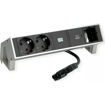 Bachmann 902.905 DESK2 INOX zásuvková lišta, 2x Schuko, 1x USB-C 30 W