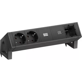 Bachmann DESK 2 zásuvková lišta, 2x Schuko, 1x USB-C 30W, čierna