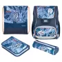 Školská aktovka set HERLITZ Loop Plus TechMech pre chlapcov — polyester, pozostáva zo školskej aktovky, športovej tašky, peračníka, vrecúška na peračník