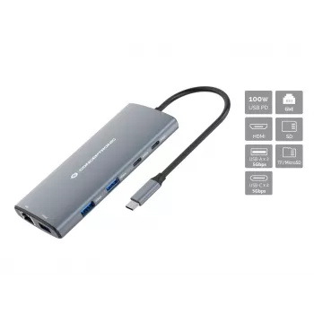 CONCEPTRONIC 10-1 Dock USB-C->HDMI/2xUSB-C/3xUSB-A/+ 20cm sivá