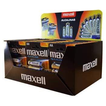 MAXELL alkalické LR6 AA jednorazové batérie 1,5 V — balenie 4 ks (display s 30 blistrami / 120 kusov)