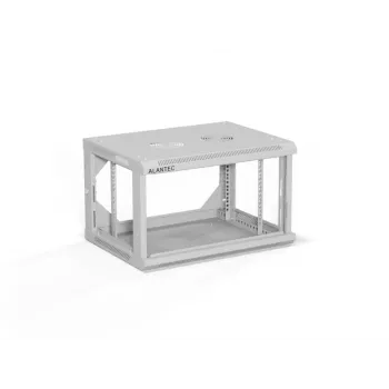 Nástenný 19-palcový rack skriňa A-LAN ALANTEC 6U 600x450 mm, oceľ, dvere z tvrdeného skla, uzamykateľná, sivá