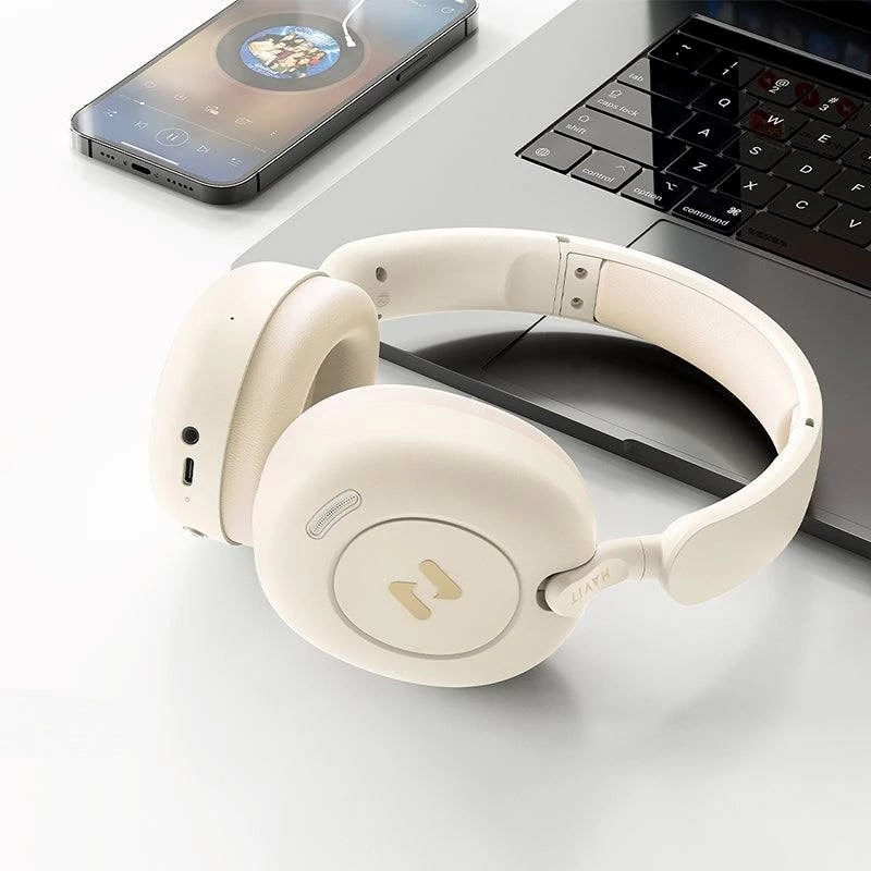 Cez uši Bluetooth slúchadlá HAVIT H655BT PRO — bezdrôtové slúchadlá, béžová, Bluetooth zvuk