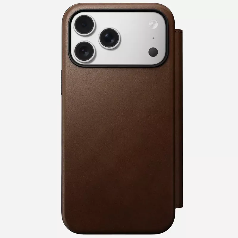 Kožené puzdro na telefón Nomad Modern Leather Folio pre iPhone 17 Pro Max (6,9 inch) hnedá, koža/hliník, 4 priehradky na karty