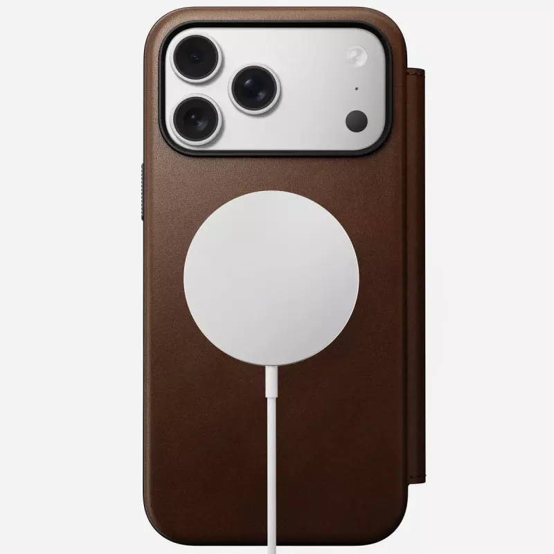 Kožené puzdro na telefón Nomad Modern Leather Folio pre iPhone 17 Pro Max (6,9 inch) hnedá, koža/hliník, 4 priehradky na karty