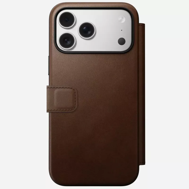 Kožené puzdro na telefón Nomad Modern Leather Folio pre iPhone 17 Pro Max (6,9 inch) hnedá, koža/hliník, 4 priehradky na karty