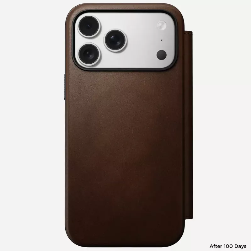 Kožené puzdro na telefón Nomad Modern Leather Folio pre iPhone 17 Pro Max (6,9 inch) hnedá, koža/hliník, 4 priehradky na karty