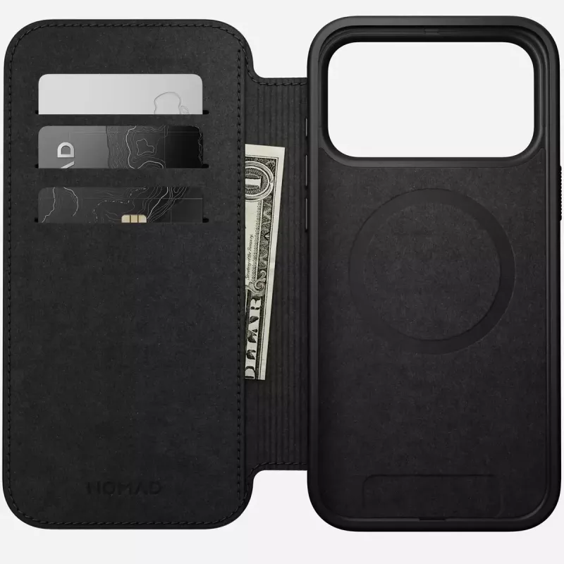 Kožené puzdro na telefón Nomad Modern Leather Folio pre iPhone 17 Pro Max (6,9 inch) hnedá, koža/hliník, 4 priehradky na karty