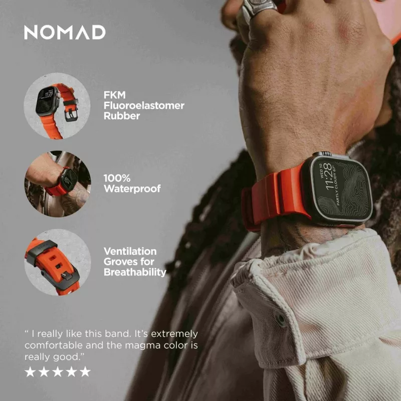 NOMAD Rocky Point remienok pre Apple Watch 46/49 mm, FKM a titán, Magma/Black Hardware
