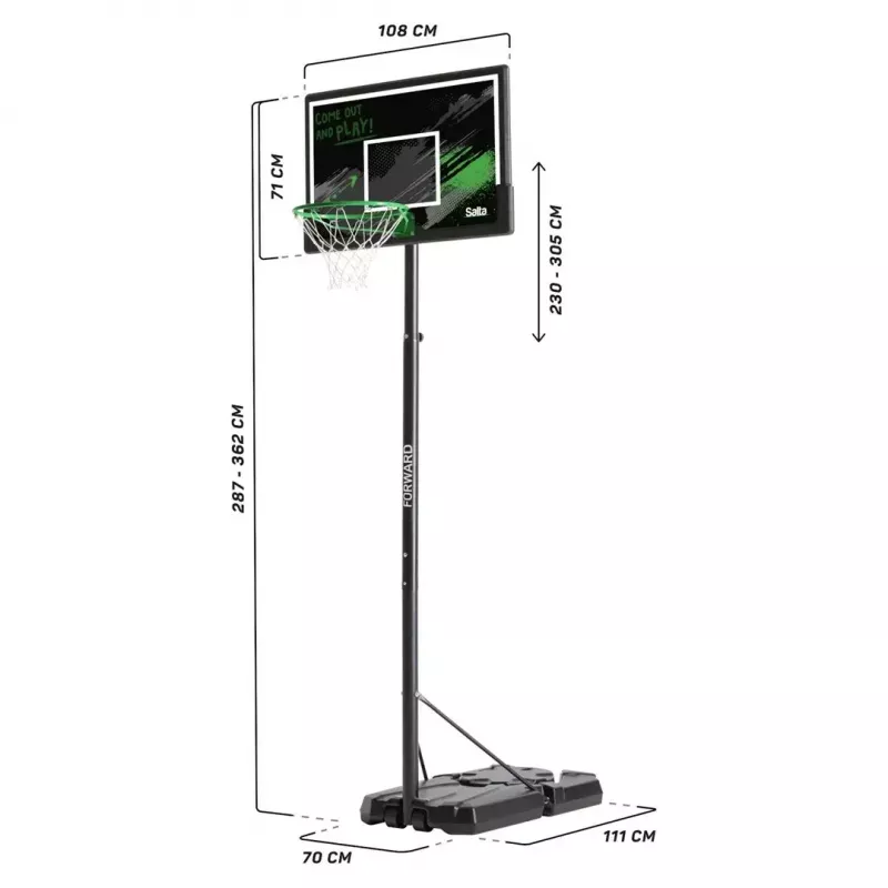 Basketbalový kôš Salta Forward model 5132 pre zadnú dosku 110 x (287–362) x 175 cm