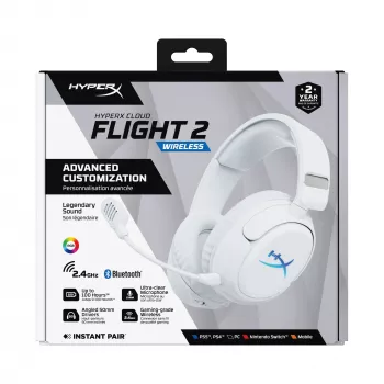 Bezdrôtový herný headset KINGSTON HyperX Cloud Flight 2 s USB-C a Bluetooth, biely