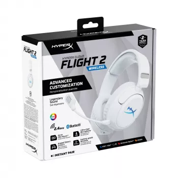 Bezdrôtový herný headset KINGSTON HyperX Cloud Flight 2 s USB-C a Bluetooth, biely