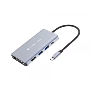 Conceptronic DONN20G 10-in-1 USB 3.2 Gen 1 dokovacia stanica, HDMI, VGA, USB-A 5 Gbit/s, USB-C 5 Gbit/s, SD, TF/MicroSD, audio, GbE LAN, 100 W USB PD