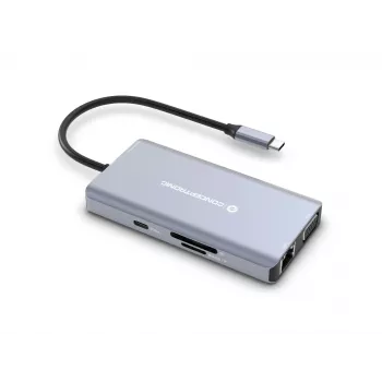 Conceptronic DONN20G 10-in-1 USB 3.2 Gen 1 dokovacia stanica, HDMI, VGA, USB-A 5 Gbit/s, USB-C 5 Gbit/s, SD, TF/MicroSD, audio, GbE LAN, 100 W USB PD