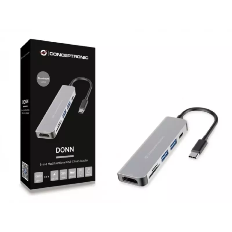 Conceptronic DONN02G dokovacia stanica/replikátor portov pre notebook USB 3.2 Gen 1 (3.1 Gen 1) Type-C hliník