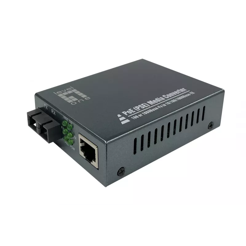 LevelOne RJ45 na SC gigabitový mediálny konvertor, PoE PSE, jednovidové vlákno, 20 km