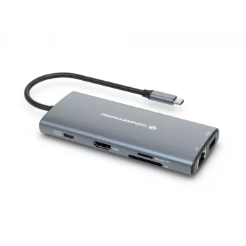 Conceptronic DONN06G 10-in-1 USB 3.2 Gen 1 dokovacia stanica, HDMI, 100 W USB PD, USB-C 5 Gbit/s x 2, USB-A 5 Gbit/s x 3, SD, TF/MicroSD, GbE