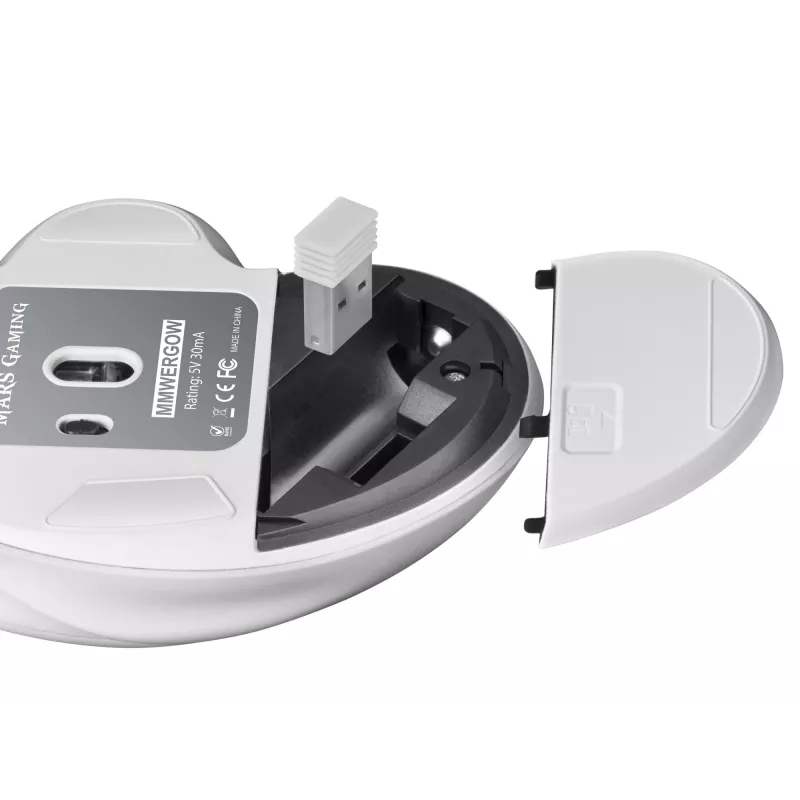 Mars Gaming MMWERGO bezdrôtová myš ergonomická biela, pre pravákov, mechanická, RF bezdrôtová, 3200 DPI, biela