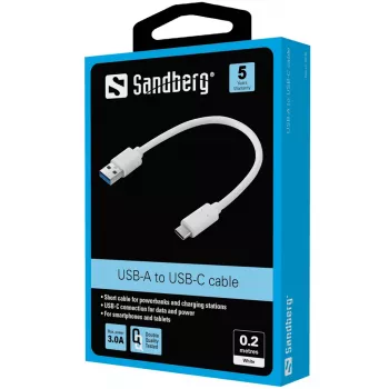 Sandberg USB-C 3.1 > USB-A 3.0 0,2 M, 0,2 m, USB C, USB A, USB 3.2 Gen 1 (3.1 Gen 1), biela