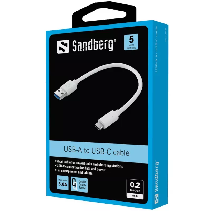 Sandberg USB-C 3.1 > USB-A 3.0 0,2 M, 0,2 m, USB C, USB A, USB 3.2 Gen 1 (3.1 Gen 1), biela