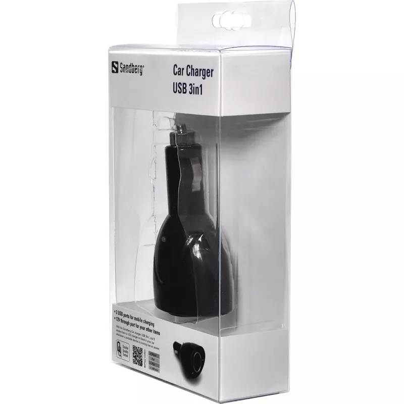 Sandberg auto nabíjačka USB 3in1, auto, zapaľovač cigariet, 5 V, čierna