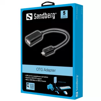 Sandberg OTG adaptér MicroUSB M - USB F, Micro-USB B, USB A, USB 2.0, konektor samec/konektor samica, 0,48 Gbit/s, čierny