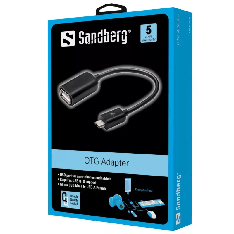 Sandberg OTG adaptér MicroUSB M - USB F, Micro-USB B, USB A, USB 2.0, konektor samec/konektor samica, 0,48 Gbit/s, čierny