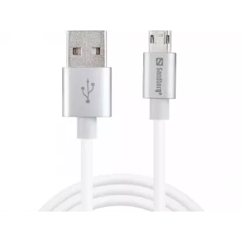 Sandberg MicroUSB obojstranný kábel 1m, 1 m, USB A, Micro-USB A, strieborný, biely