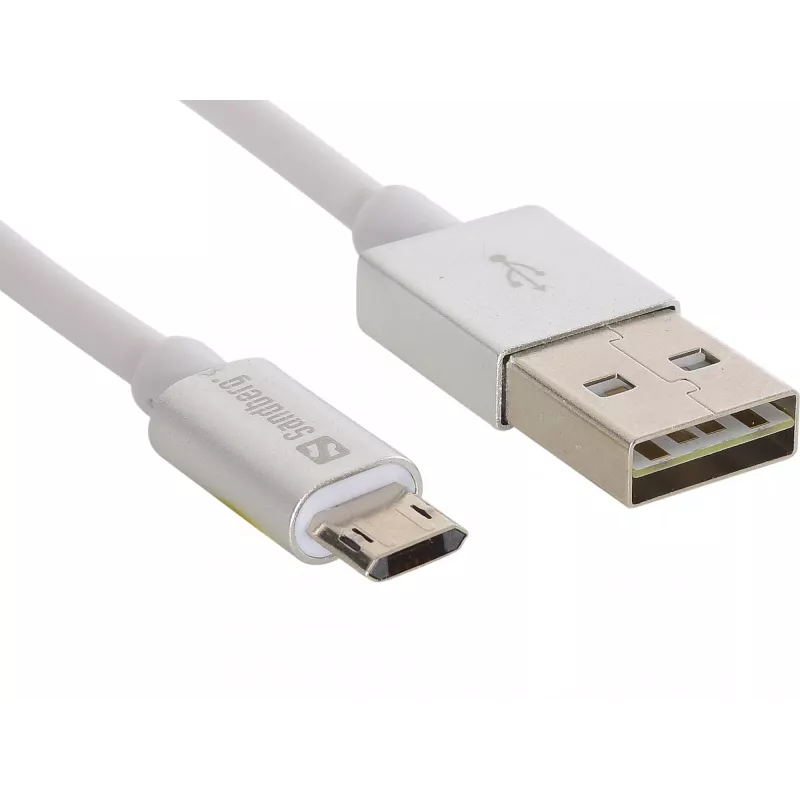 Sandberg MicroUSB obojstranný kábel 1m, 1 m, USB A, Micro-USB A, strieborný, biely