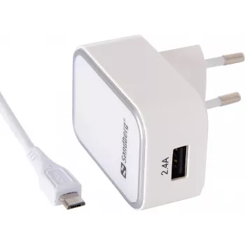 Sandberg AC nabíjačka EU Micro-USB 2,4 A, pre interiér, AC, 5 V, biela