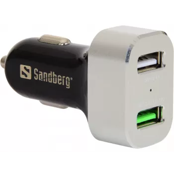 Sandberg autonabíjačka 1xQC 3.0+1xUSB2.4A, auto, zapaľovač cigariet, 12 V, hliník, čierna