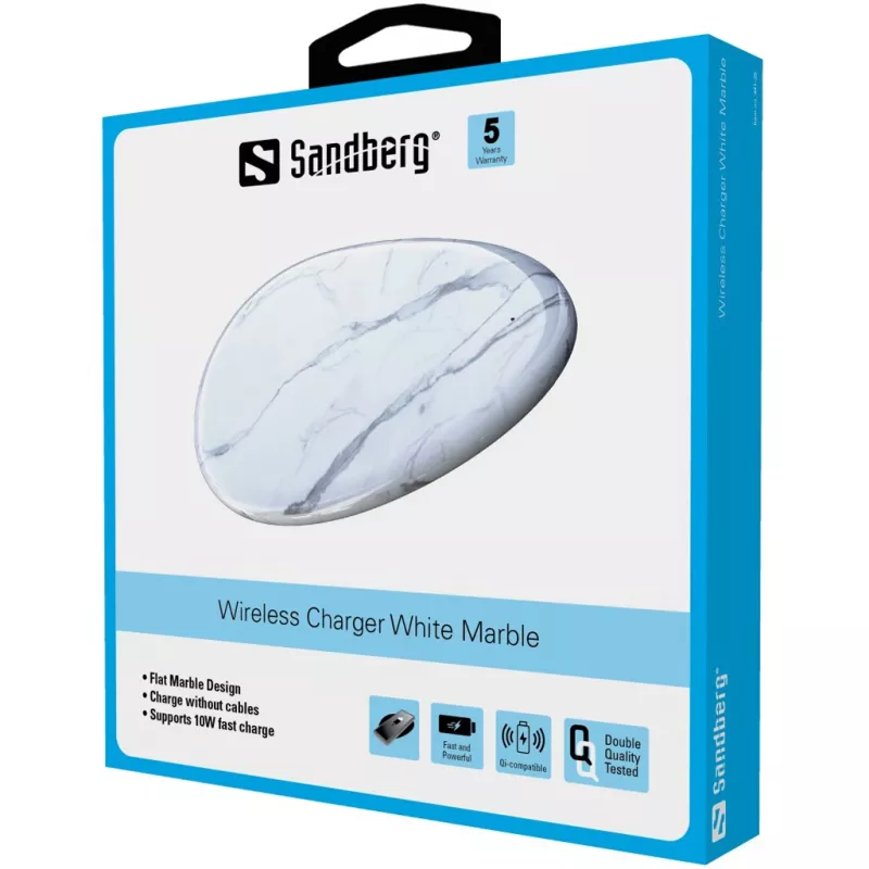 Sandberg Wireless Charger White Marble, USB, bezdrôtové nabíjanie, PowerIQ, 1 m, čierna, biela