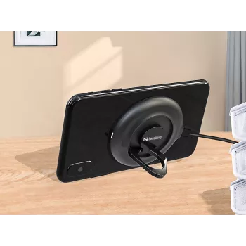 Sandberg Wireless Charger Suction Ring, interiér, exteriér, USB, bezdrôtové nabíjanie, PowerIQ, čierna