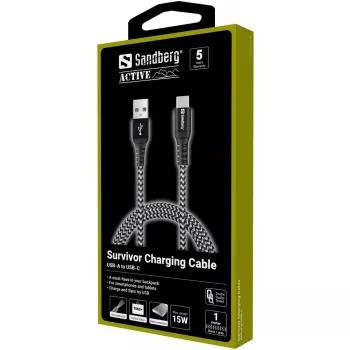 Sandberg Survivor USB-C—USB-A kábel 1 m, 1 m, USB A, USB C, USB 2.0, čierny, sivý