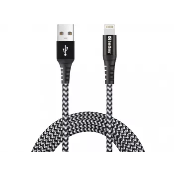 Sandberg Survivor Lightning kábel 2 m, 2 m, Lightning, USB A, konektor samec, konektor samec, čierny, sivý