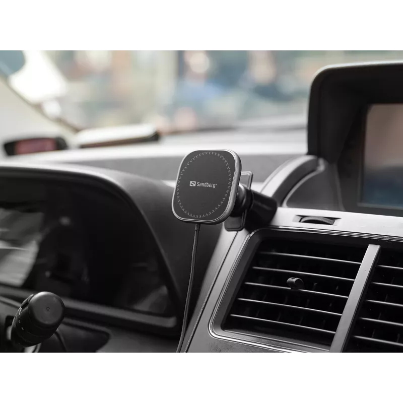 Sandberg In Car Wireless Magnetic Charger 15W, auto, USB, bezdrôtové nabíjanie, 1,2 m, čierna