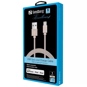 Sandberg Excellence Lightning zlatá 1m, 1 m, Lightning, USB A, zlatá, rovný, rovný