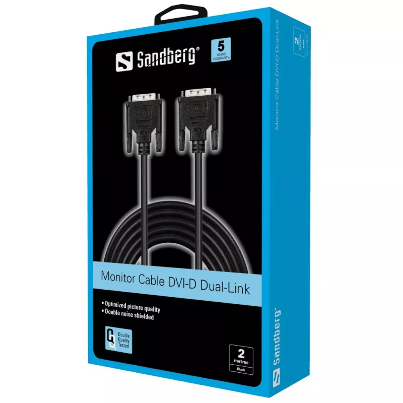 Sandberg monitorový kábel DVI-DVI 2 m, 2 m, čierny, konektor samec/konektor samec, 145 mm, 35 mm, 205 mm