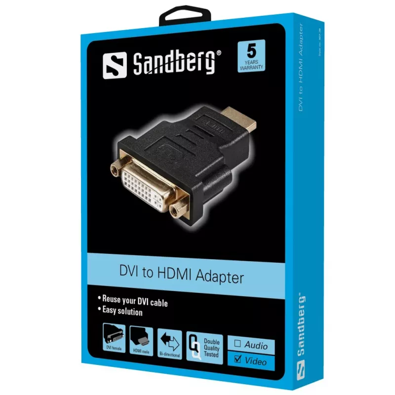 Sandberg adaptér DVI-F - HDMI-M, HDMI, DVI, čierny