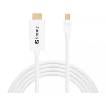 Sandberg kábel MiniDP > HDMI 1,5 m, 1,5 m, Mini DisplayPort, HDMI, konektor samec, konektor samec, biely
