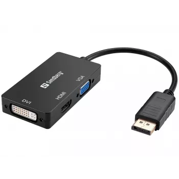 Sandberg adaptér DP>HDMI+DVI+VGA, 0,19 m, DisplayPort, VGA (D-Sub)+ HDMI + DVI, konektor samec, konektor samica, 3840 x 2160 pixelov
