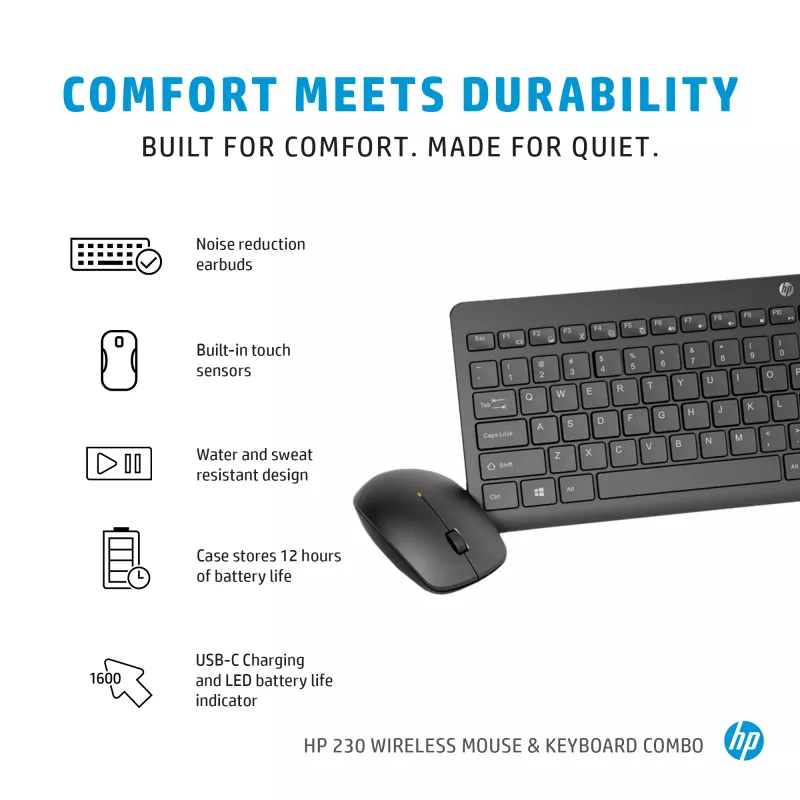 HP 230 bezdrôtová klávesnica a myš combo, Full-Size, membránová, biela