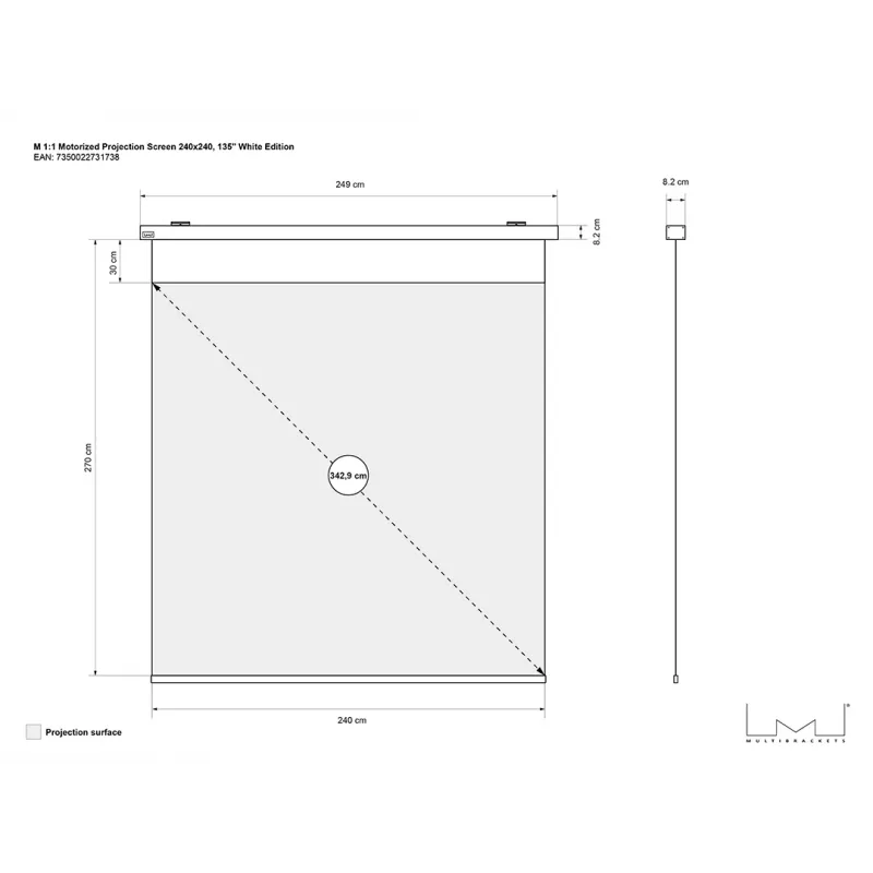 Multibrackets M 1:1 motorizované projekčné plátno 240x240, 135 palcov White Edition