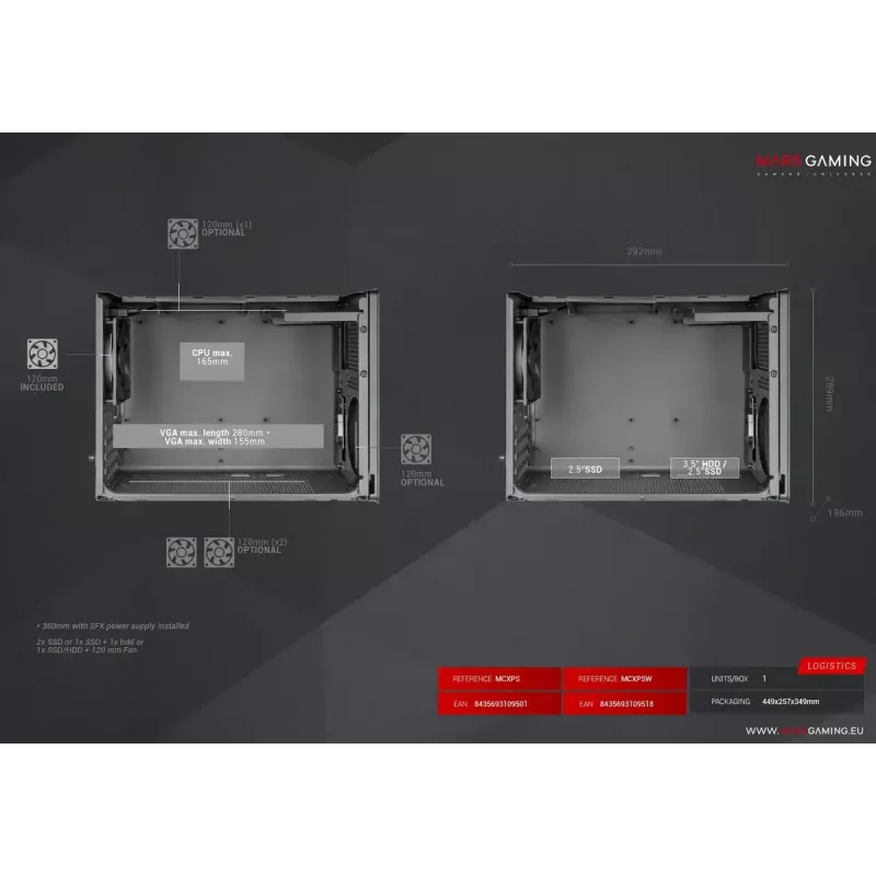 Počítačové puzdro Mars Gaming MCXPS mATX ultra kompaktné čierne