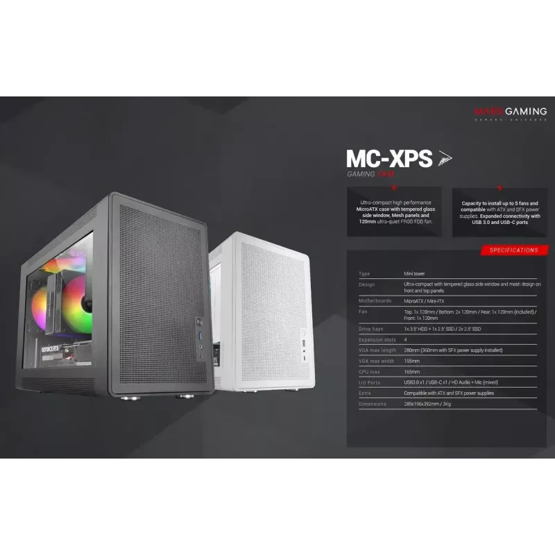 Počítačové puzdro Mars Gaming MCXPS mATX ultra kompaktné čierne