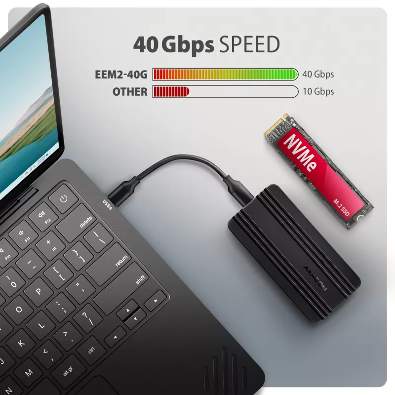 Axagon EEM2-40G USB-C 40Gbps M.2 NVMe SSD puzdro, ARMORED hliník